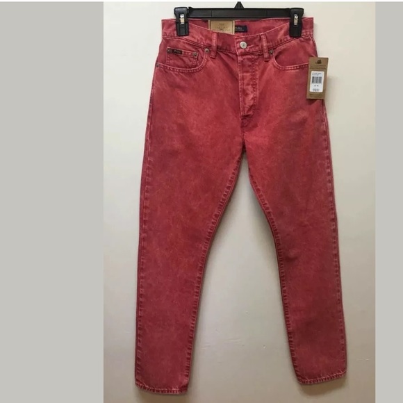 high rise red jeans